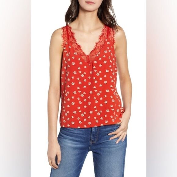 Heartloom Women's Red Floral Lace Zurie Tank Top- Size Medium - Picture 1 of 6
